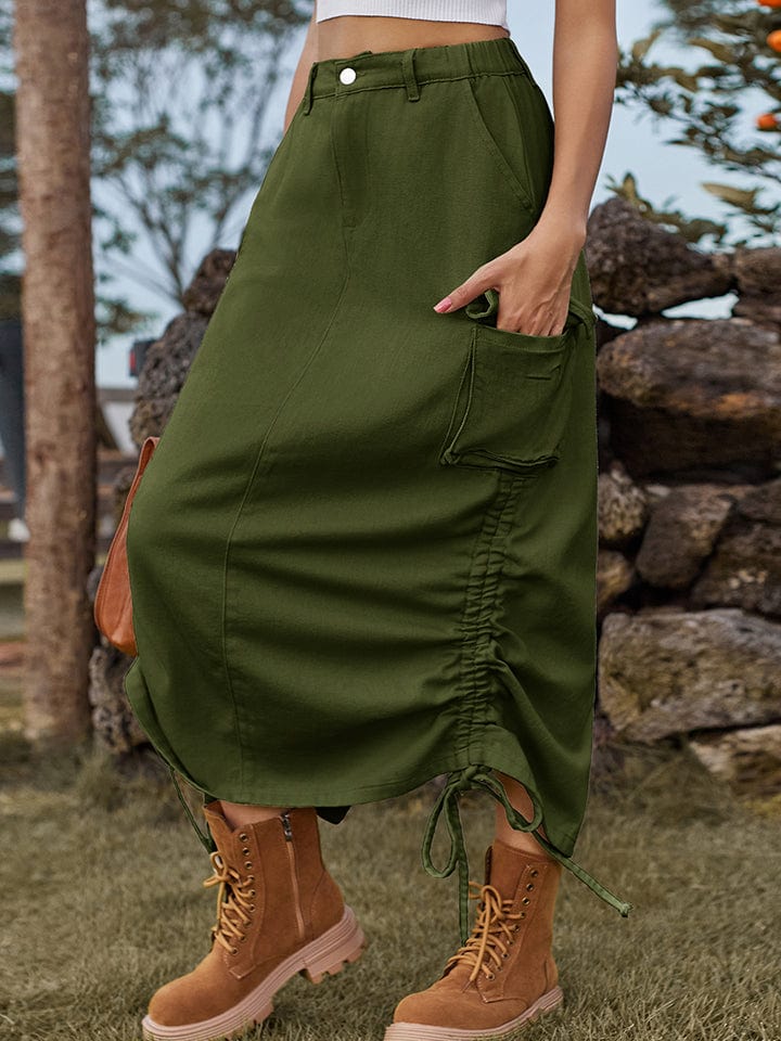 Drawstring Denim Skirt with Pockets Bottoms Trendsi