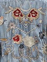 Embroidered Pocketed Button Up Denim Shirt Top Trendsi