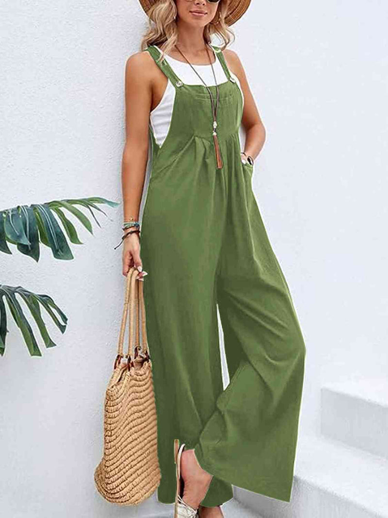 Full Size Wide Leg Overalls with Pockets Top Trendsi Mid Green / S