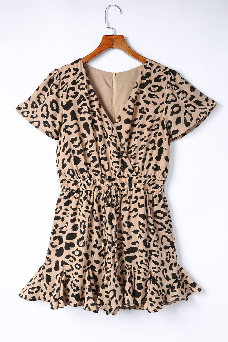 Leopard Flutter Sleeve Ruffle Hem Romper Dress Trendsi