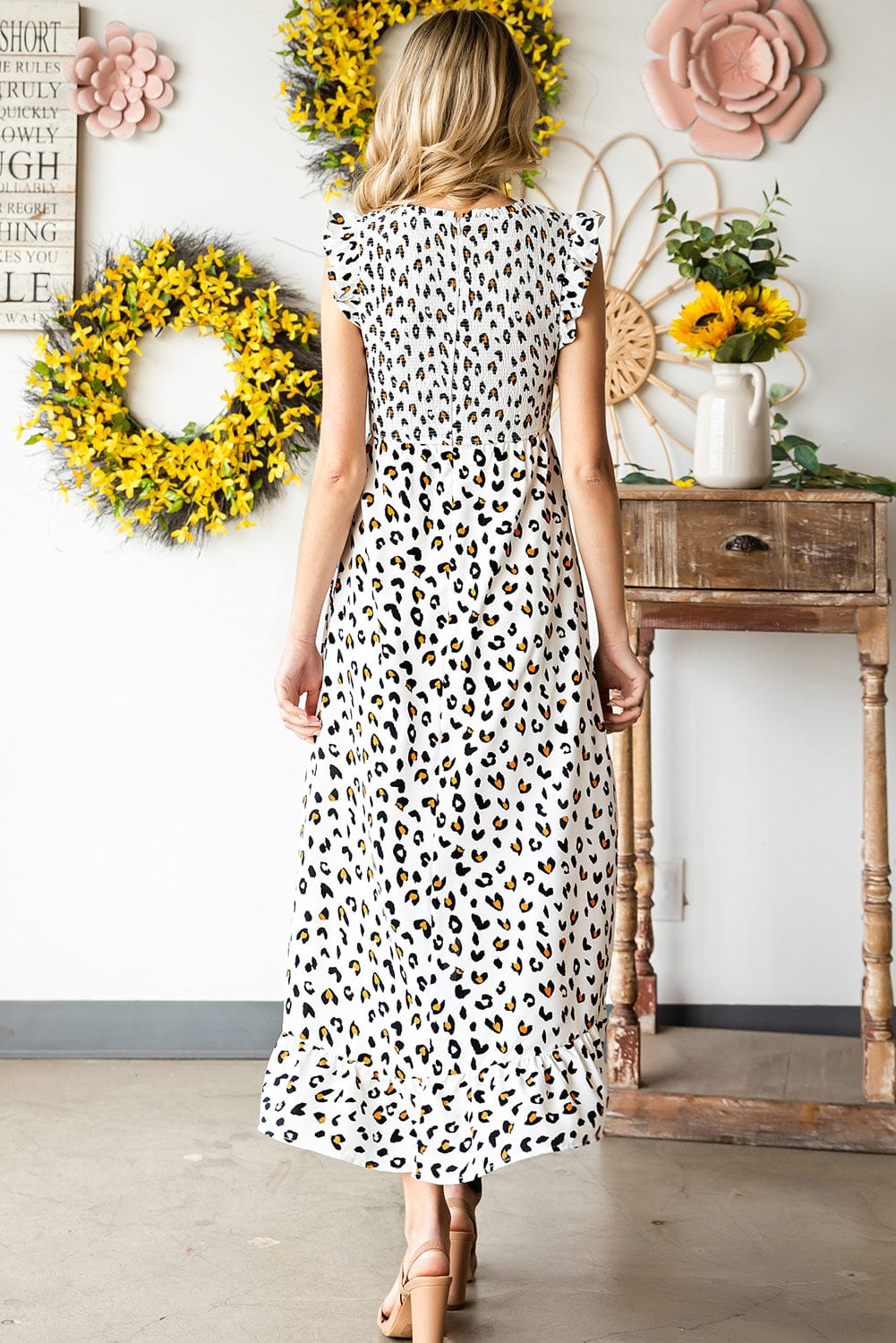 Leopard Print Smocked Ruffle Hem Dress Dress Trendsi