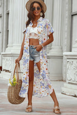 Printed Open Front Short Sleeve Cover-Up Cardigan Trendsi
