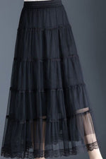 Smocked Lace Trim Midi Skirt Bottoms Trendsi Black / One Size