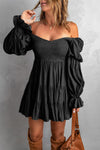 Smocked Off-Shoulder Tiered Mini Dress Trendsi Black / S