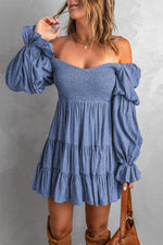 Smocked Off-Shoulder Tiered Mini Dress Trendsi Blue / M