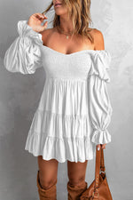 Smocked Off-Shoulder Tiered Mini Dress Trendsi White / S