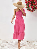 Smocked One-Shoulder Midi Dress Dress Trendsi