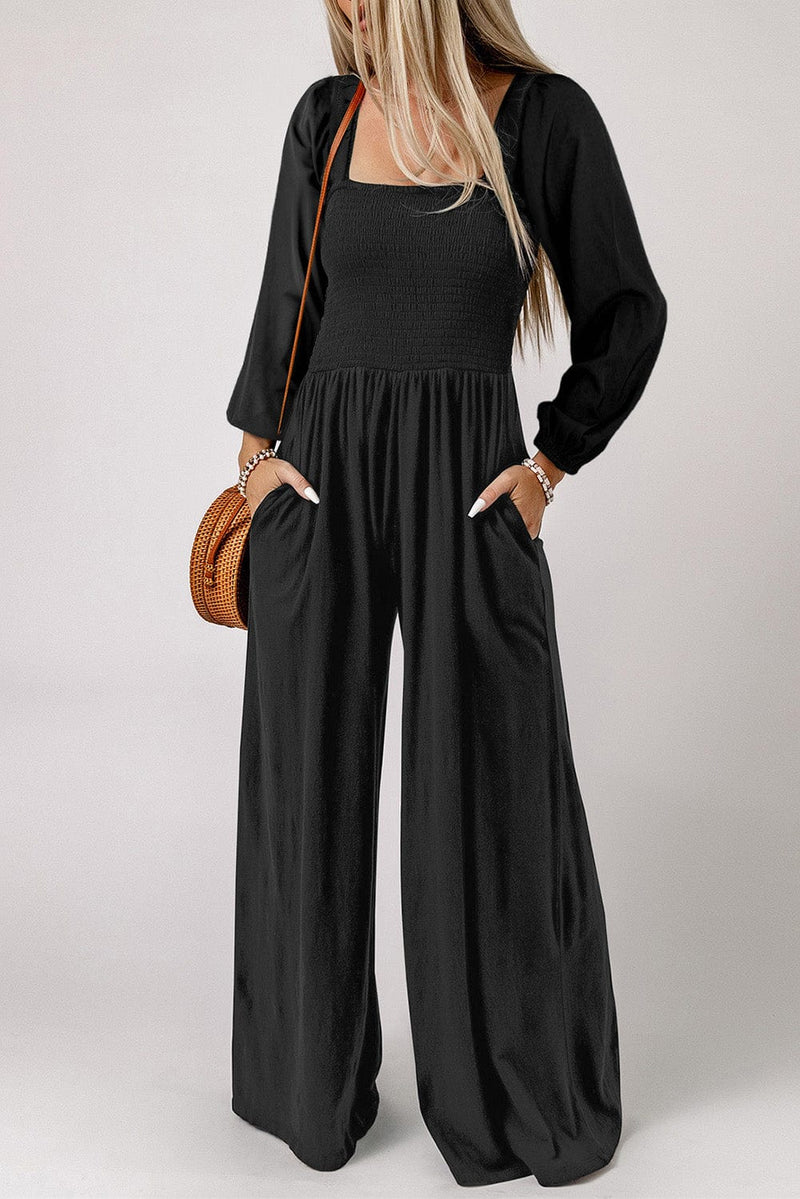 Square Neck Raglan Sleeve Jumpsuit with Pocket Dress Trendsi Black / S