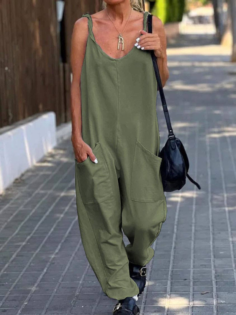 Sweetkama Solid Color Two Shoulder Sleeveless Daily Jumpsuit Sweetkama L / Army