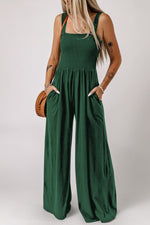 Smocked Square Neck Wide Leg Jumpsuit with Pockets Top Trendsi Green / L